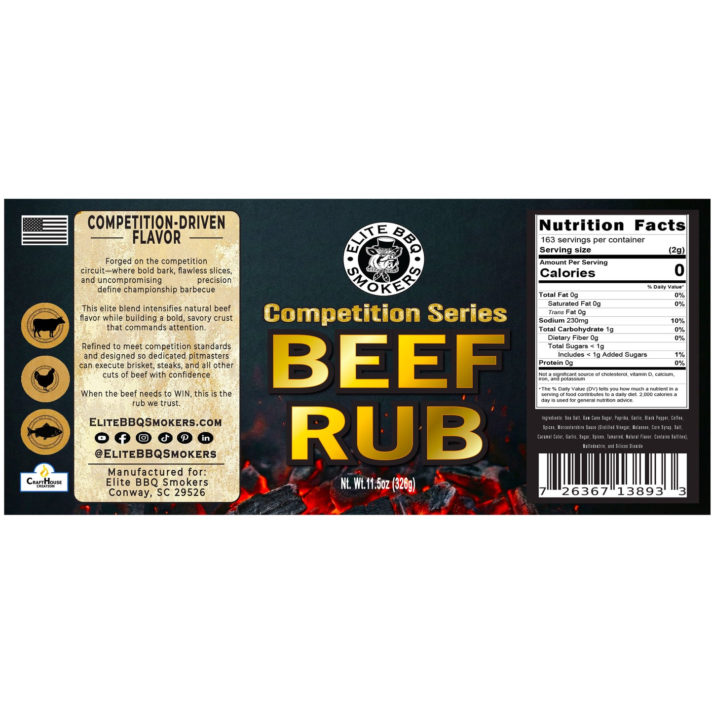 Elite BBQ Smokers Beef Rub - Competition Brisket & Steak Seasoning