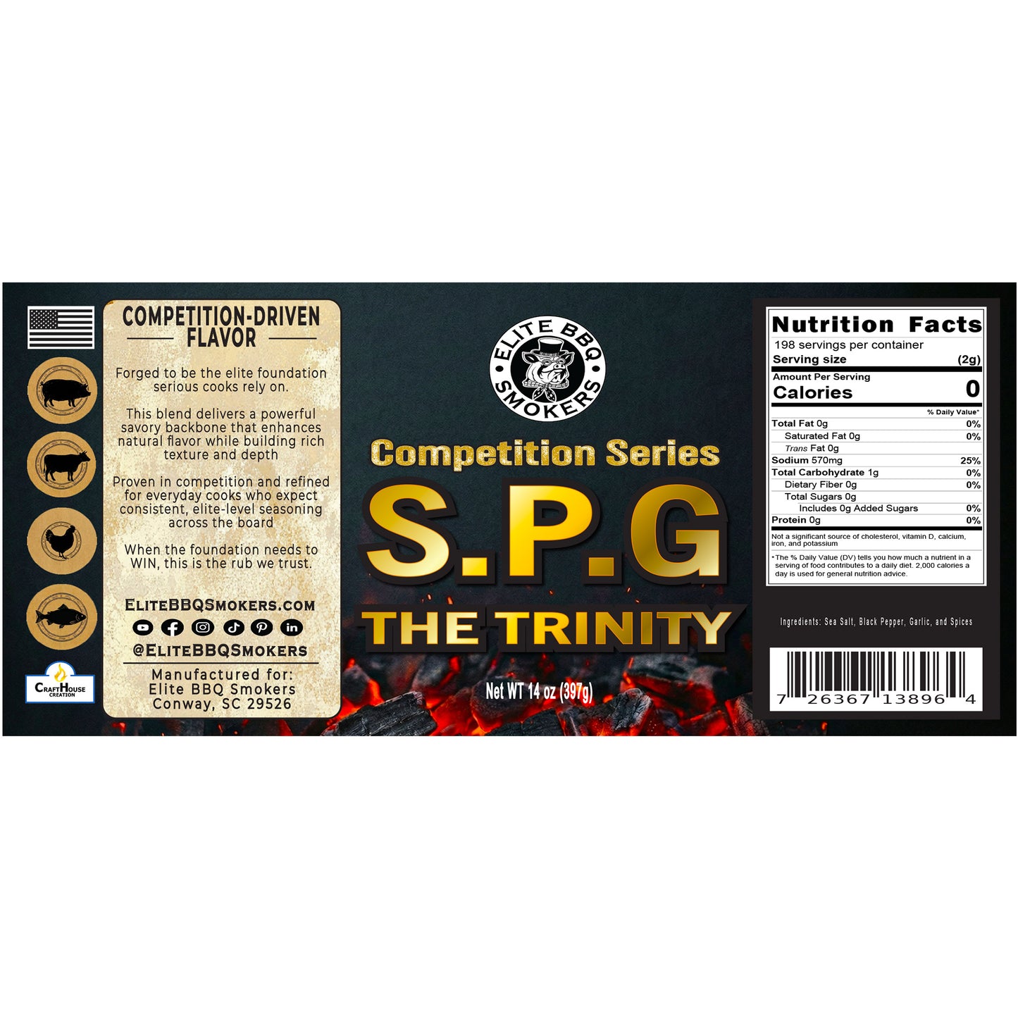 Elite BBQ Smokers SPG Rub – Salt, Pepper & Garlic